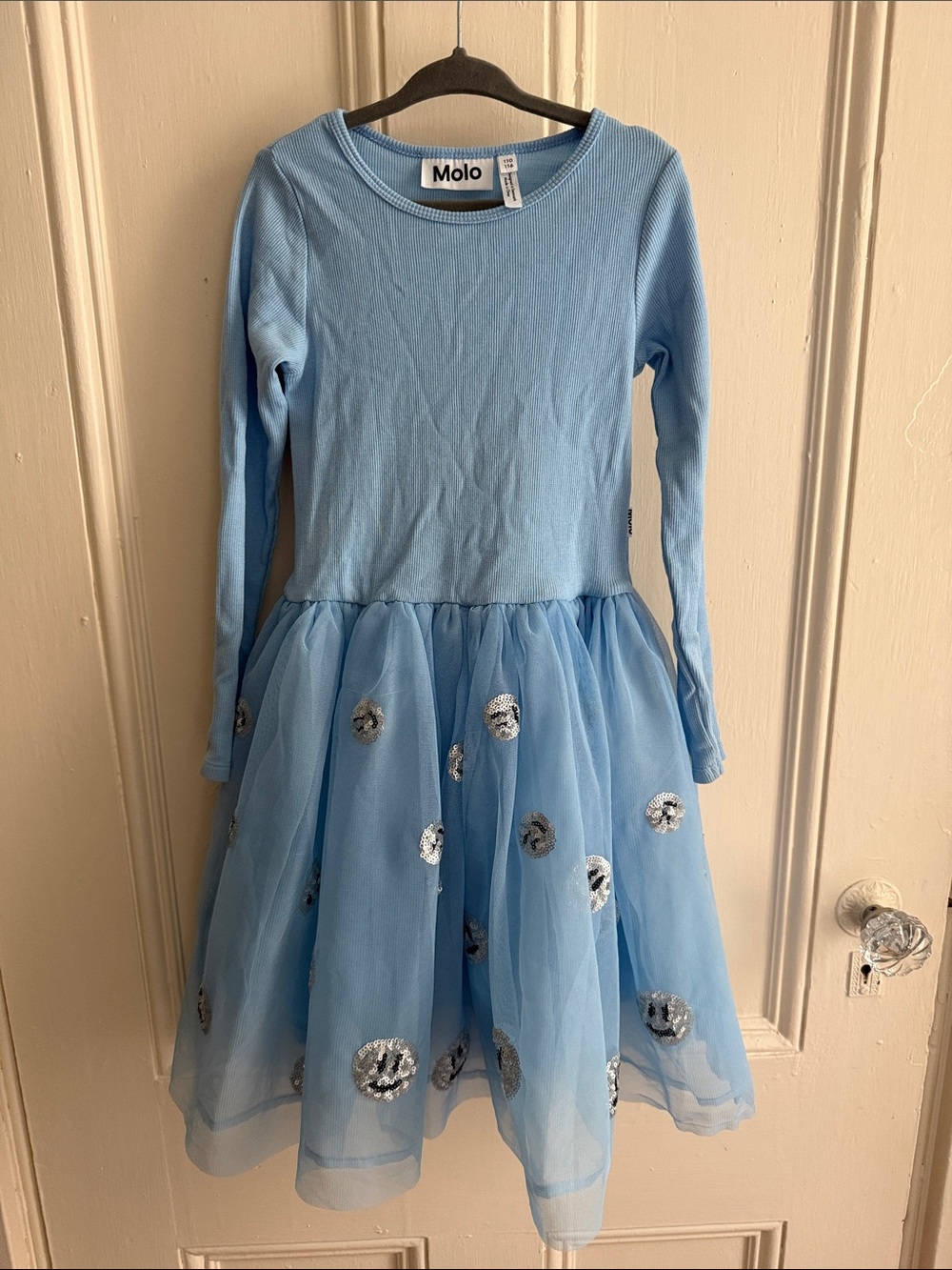 Molo Light Blue Sequin Smiley Tulle Dress